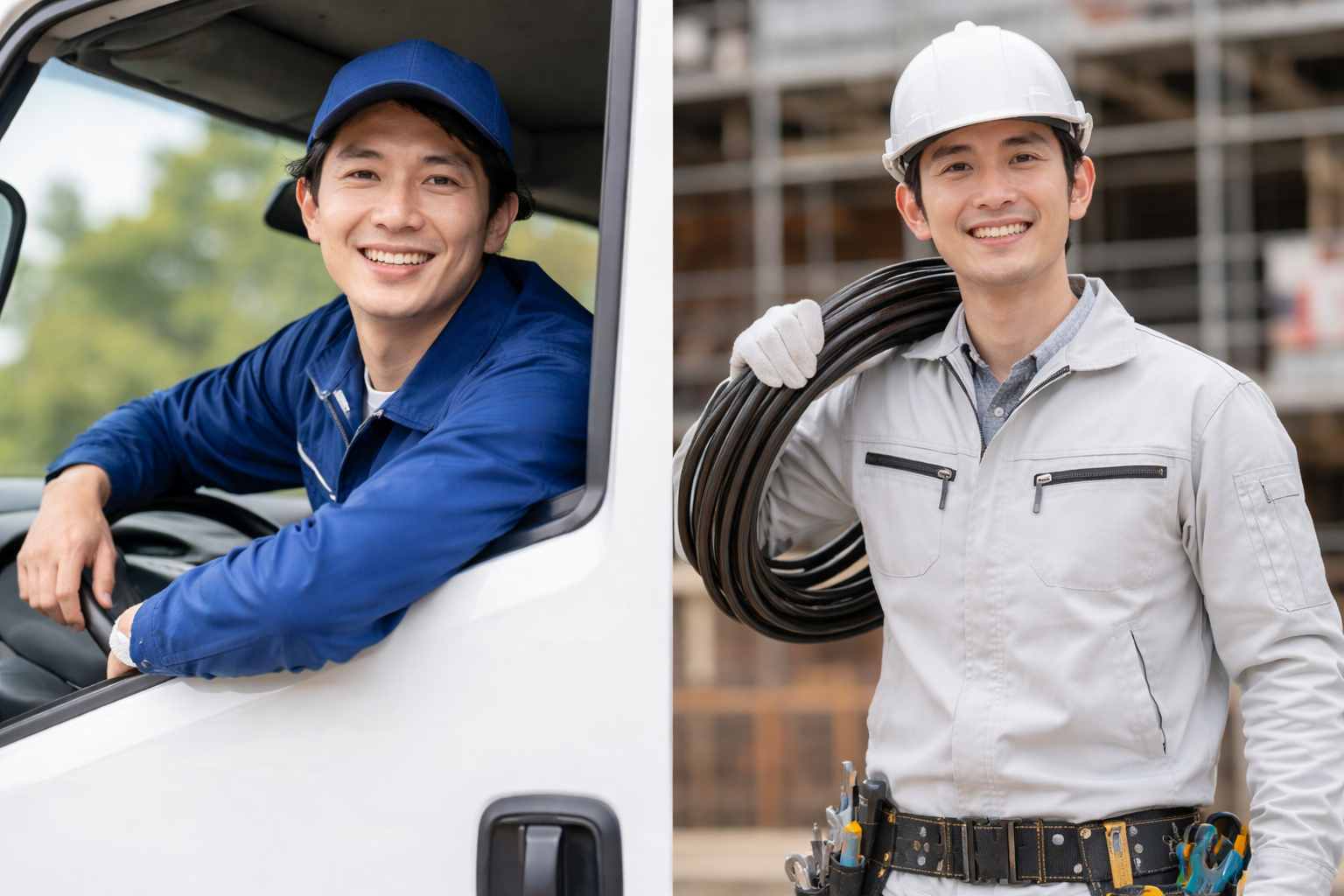 物流ドライバーや建設作業員のユニフォーム着用シーン