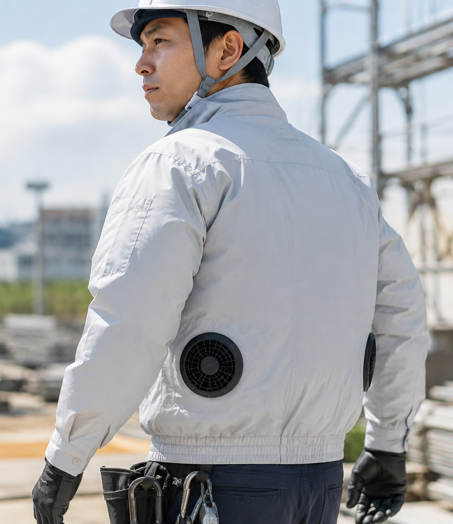 空調服を着用する作業スタッフ